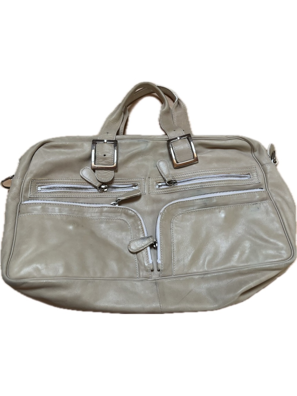 Tosca Blu Neutral Beige Leather Tote with Front Zip Pockets